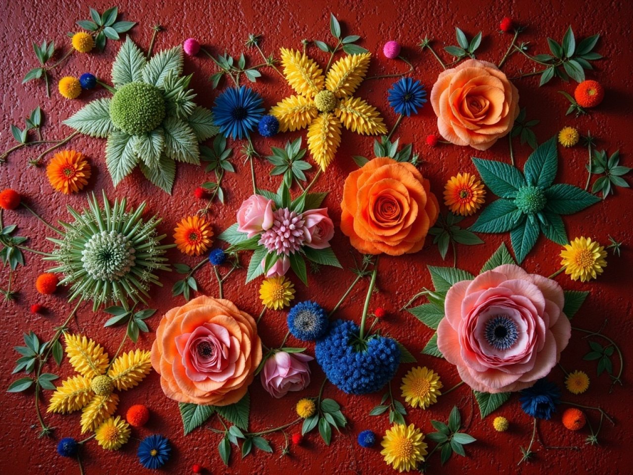 a 3D-generated work of art with flowers.